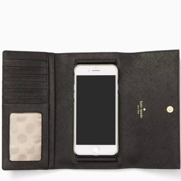 Kate Spade Black Kate Spade IPHONE 7/8 LEATHER WALLET - Picture 1 of 15